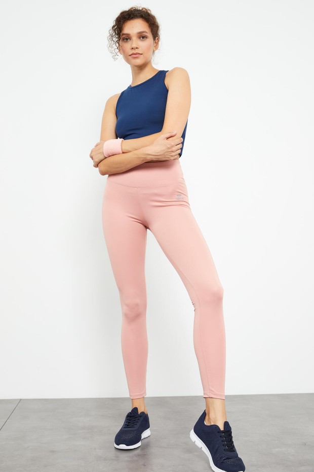 Pudra Yüksek Bel Streç Slim Fit Dar Paça Kadın Tayt - 94545 - 7