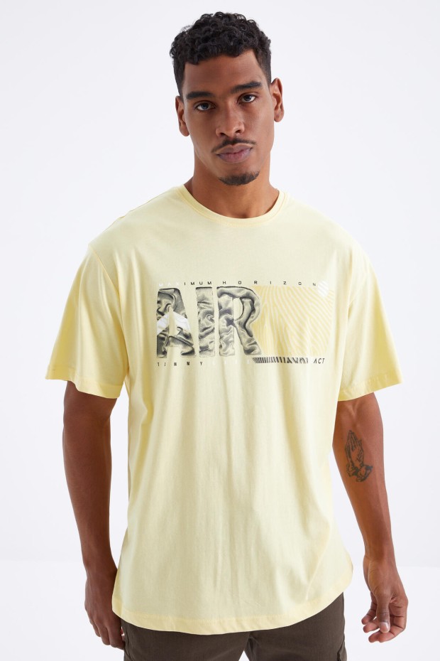 Tommy Life Sarı Air Baskılı O Yaka Erkek Oversize T-Shirt - 88097. 2