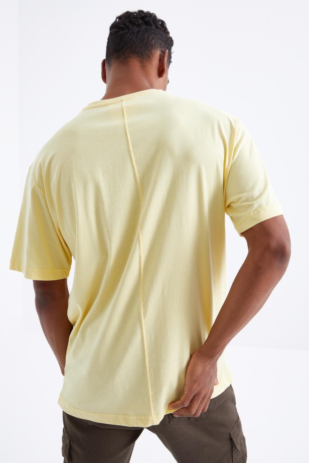 Tommy Life Sarı Air Baskılı O Yaka Erkek Oversize T-Shirt - 88097. 5