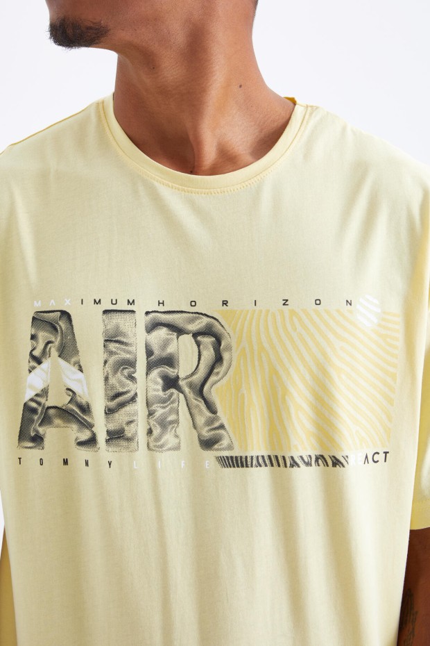 Tommy Life Sarı Air Baskılı O Yaka Erkek Oversize T-Shirt - 88097. 4