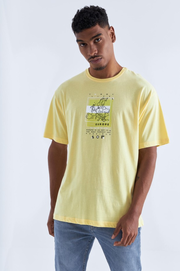 Tommy Life Sarı Baskı Detaylı O Yaka Erkek Oversize T-Shirt - 88094. 2