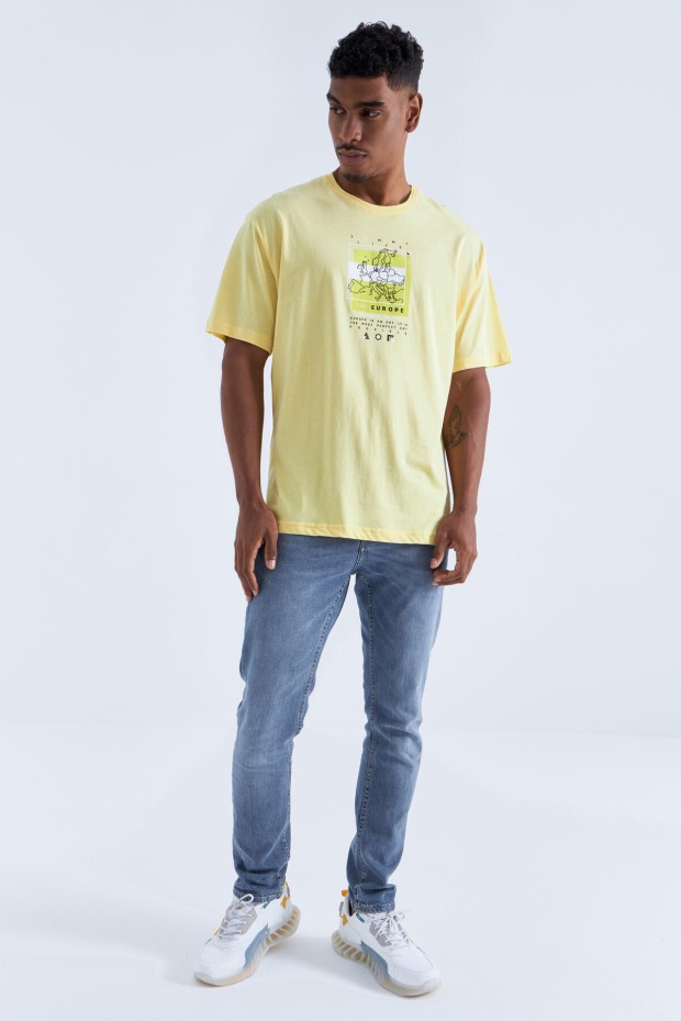 Tommy Life Sarı Baskı Detaylı O Yaka Erkek Oversize T-Shirt - 88094. 3