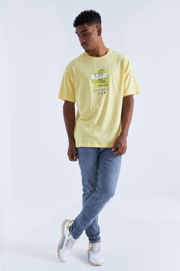 Tommy Life Sarı Baskı Detaylı O Yaka Erkek Oversize T-Shirt - 88094. 8