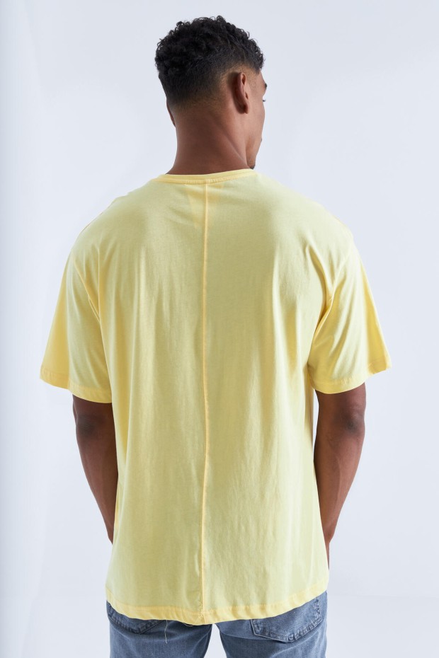 Tommy Life Sarı Baskı Detaylı O Yaka Erkek Oversize T-Shirt - 88094. 4