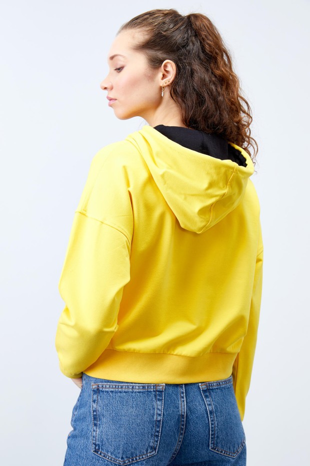 Sarı Uzun Kol Rahat Form Kapüşonlu Kadın Sweatshirt - 97115 - 7