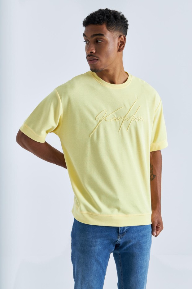 Tommy Life Sarı Yazı Nakışlı O Yaka Erkek Oversize T-Shirt - 88102. 6