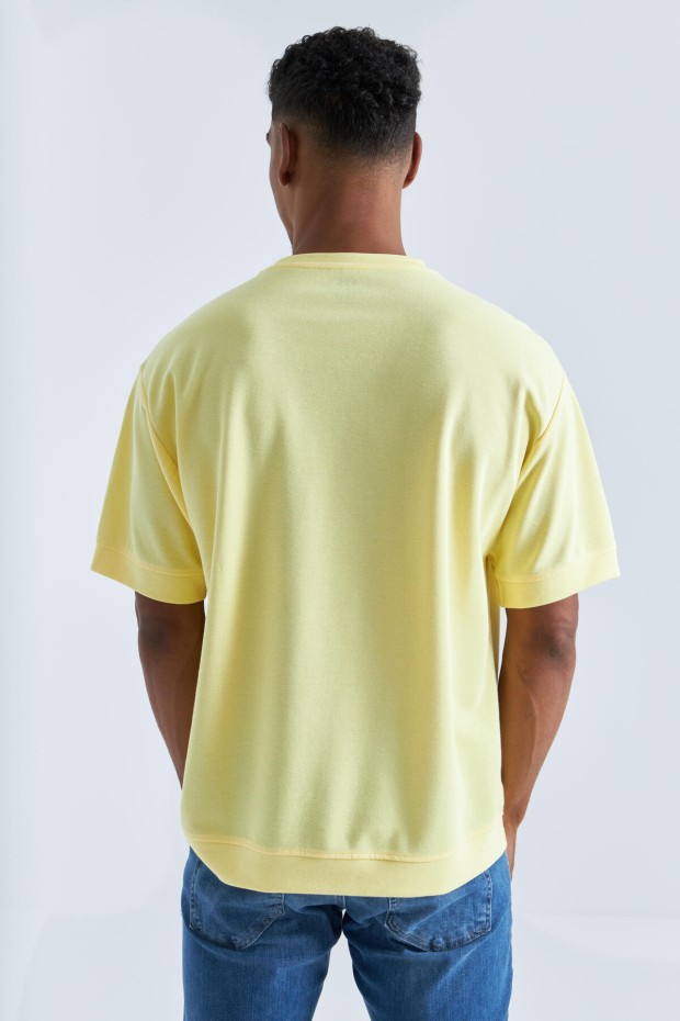 Tommy Life Sarı Yazı Nakışlı O Yaka Erkek Oversize T-Shirt - 88102. 5