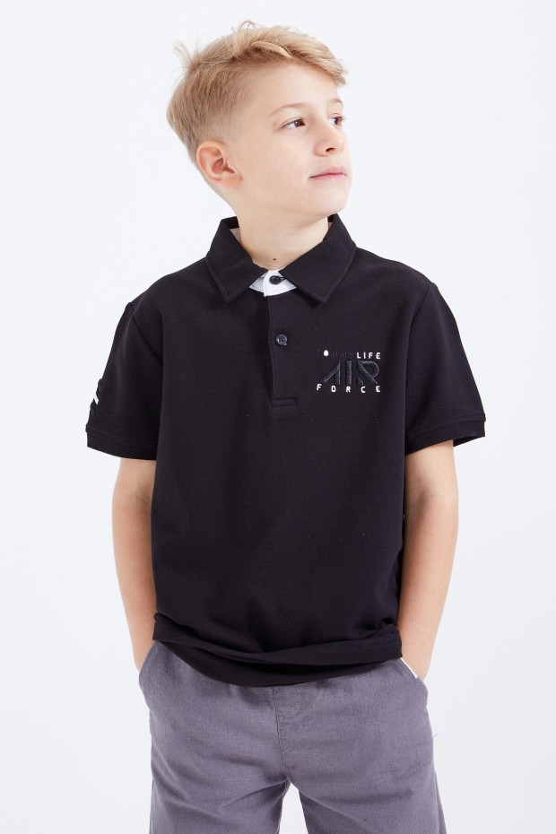 Tommy Life Siyah Air Yazılı Standart Kalıp Polo Yaka Erkek Çocuk T-Shirt - 10894. 1