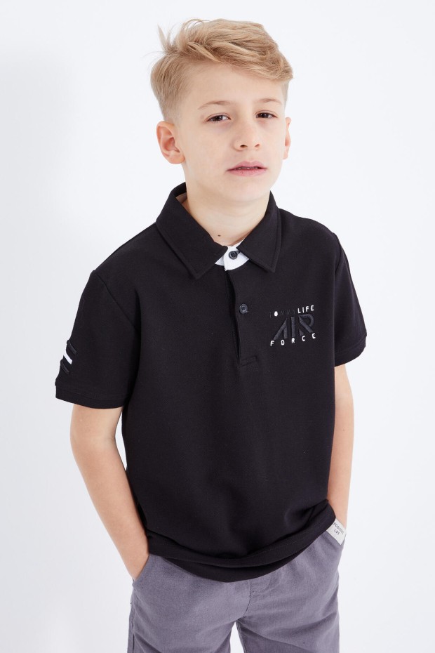 Tommy Life Siyah Air Yazılı Standart Kalıp Polo Yaka Erkek Çocuk T-Shirt - 10894. 2