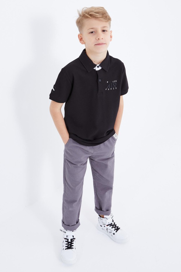 Tommy Life Siyah Air Yazılı Standart Kalıp Polo Yaka Erkek Çocuk T-Shirt - 10894. 6