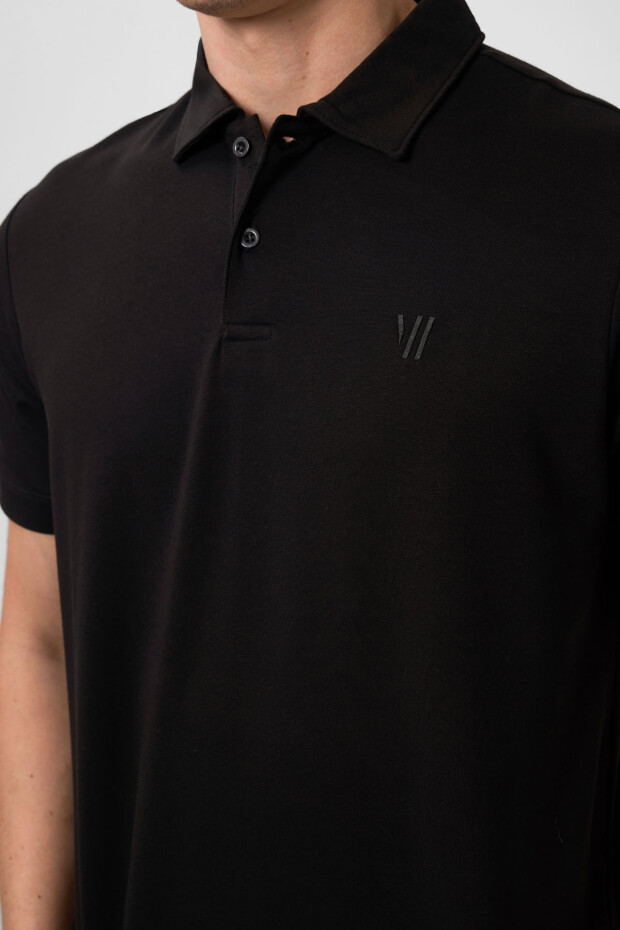 Siyah Standart Kalıp Basic Polo Yaka Erkek T-Shirt - 87768 - 3