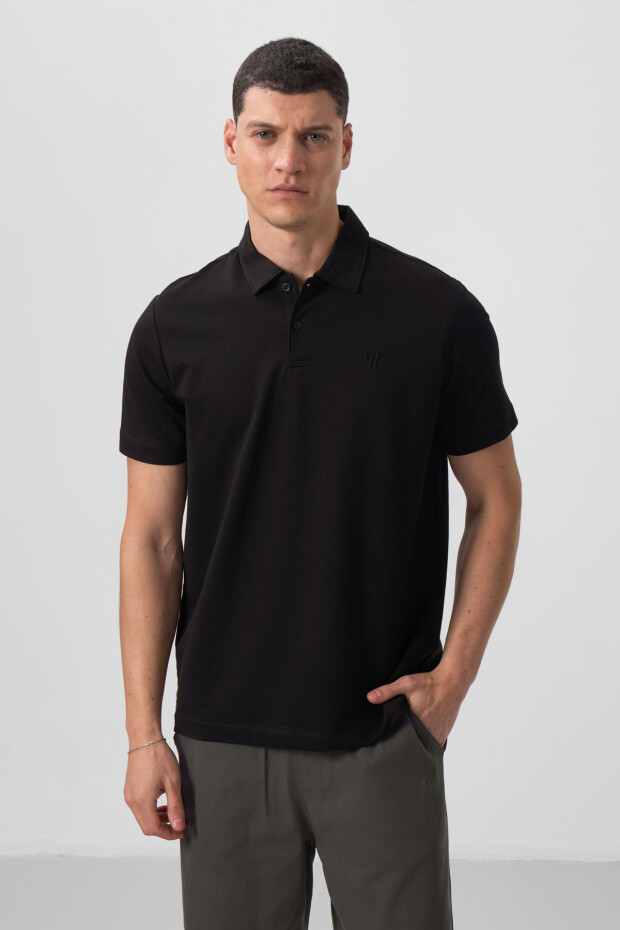 Siyah Standart Kalıp Basic Polo Yaka Erkek T-Shirt - 87768 - 1