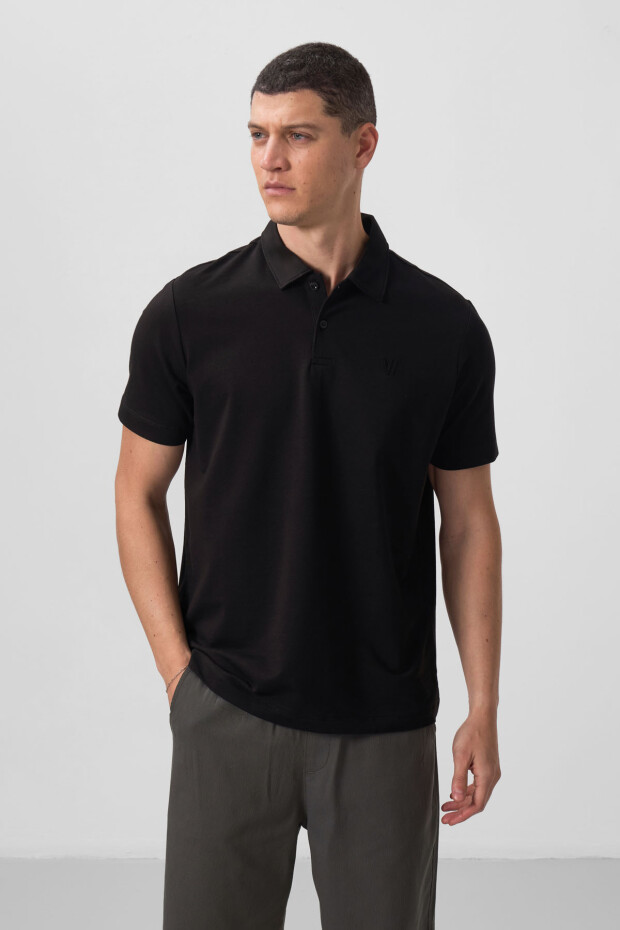 Siyah Standart Kalıp Basic Polo Yaka Erkek T-Shirt - 87768 - 4