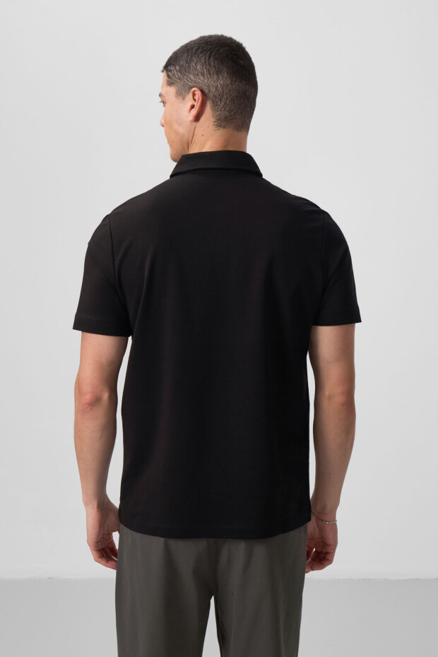 Siyah Standart Kalıp Basic Polo Yaka Erkek T-Shirt - 87768 - 5