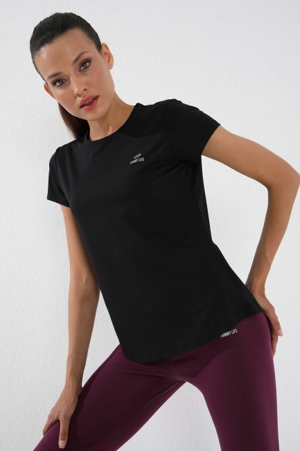 Siyah Basic Kısa Kol Standart Kalıp O Yaka Kadın T-Shirt - 97144 