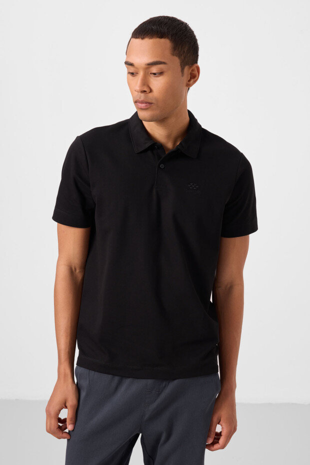 Siyah Standart Kalıp Basic Polo Yaka Erkek T-Shirt - 87748 - 4