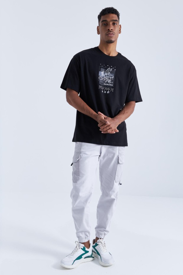 Tommy Life Siyah Baskı Detaylı O Yaka Erkek Oversize T-Shirt - 88094. 2 Tommy Life Siyah Baskı Detaylı O Yaka Erkek Oversize T-Shirt - 88094. 2
