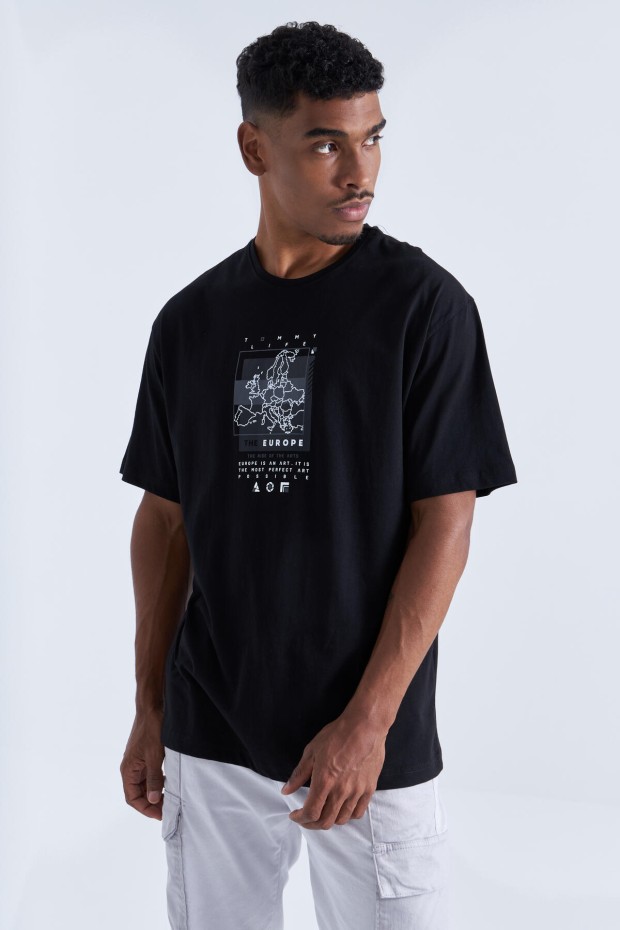 Tommy Life Siyah Baskı Detaylı O Yaka Erkek Oversize T-Shirt - 88094. 3 Tommy Life Siyah Baskı Detaylı O Yaka Erkek Oversize T-Shirt - 88094. 3