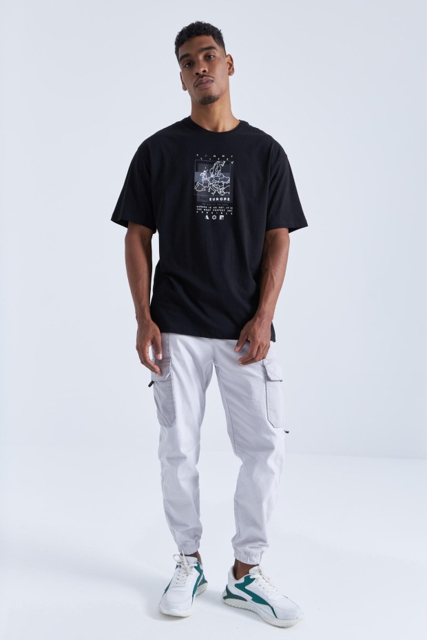 Tommy Life Siyah Baskı Detaylı O Yaka Erkek Oversize T-Shirt - 88094. 4 Tommy Life Siyah Baskı Detaylı O Yaka Erkek Oversize T-Shirt - 88094. 4