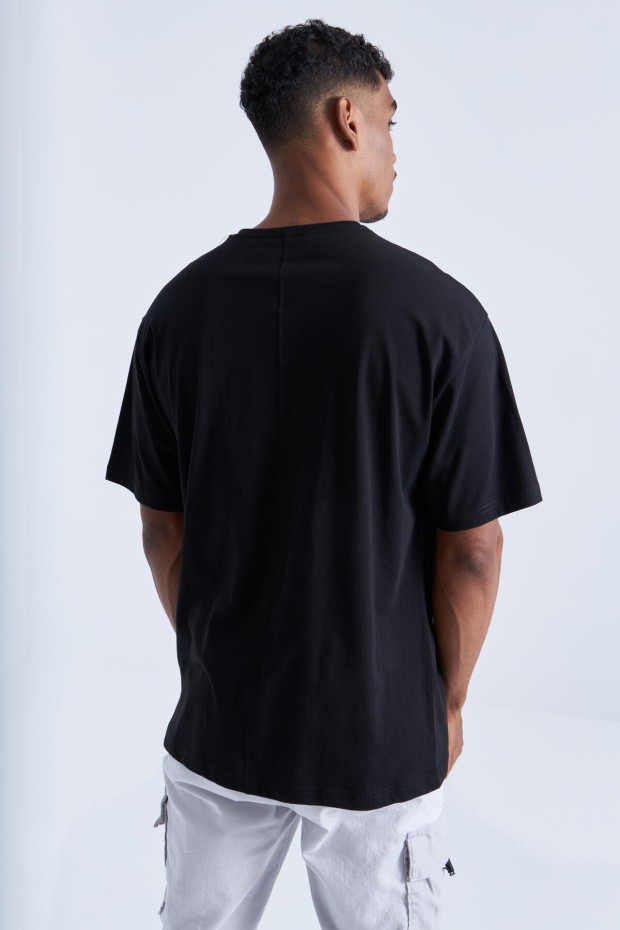Tommy Life Siyah Baskı Detaylı O Yaka Erkek Oversize T-Shirt - 88094. 7