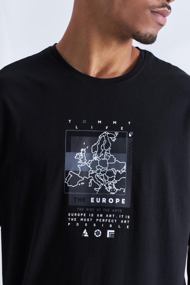 Tommy Life Siyah Baskı Detaylı O Yaka Erkek Oversize T-Shirt - 88094. 8
