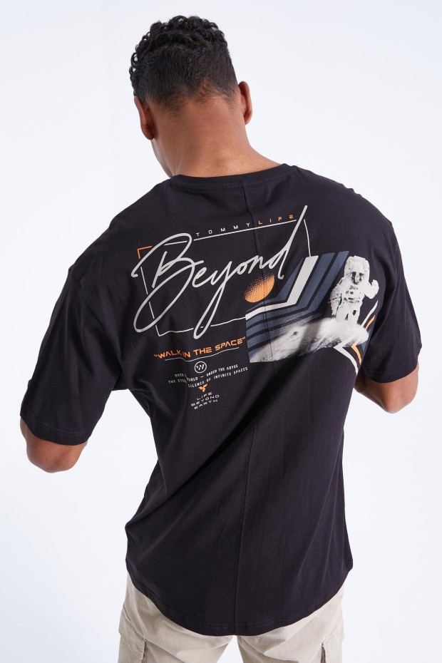Tommy Life Siyah Baskı Detaylı O Yaka Erkek Oversize T-Shirt - 88099. 3 Tommy Life Siyah Baskı Detaylı O Yaka Erkek Oversize T-Shirt - 88099. 3