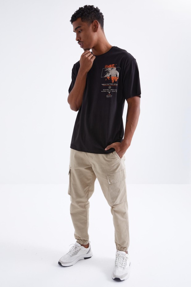 Tommy Life Siyah Baskı Detaylı O Yaka Erkek Oversize T-Shirt - 88099. 7 Tommy Life Siyah Baskı Detaylı O Yaka Erkek Oversize T-Shirt - 88099. 7