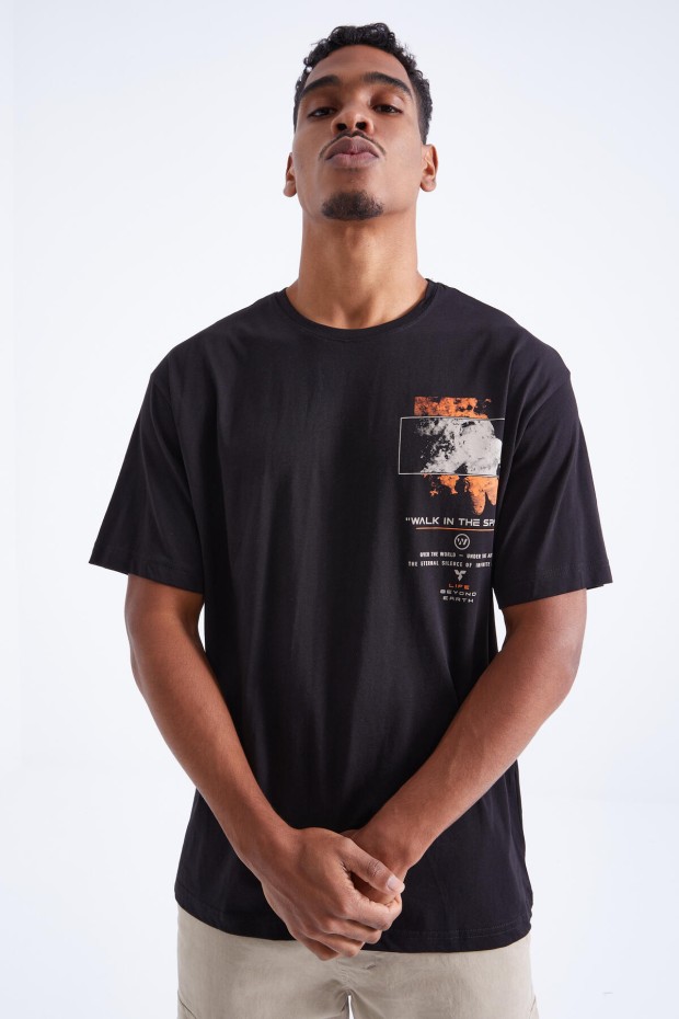 Tommy Life Siyah Baskı Detaylı O Yaka Erkek Oversize T-Shirt - 88099. 6 Tommy Life Siyah Baskı Detaylı O Yaka Erkek Oversize T-Shirt - 88099. 6