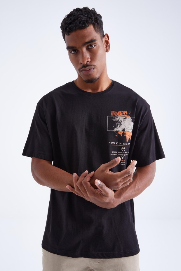 Tommy Life Siyah Baskı Detaylı O Yaka Erkek Oversize T-Shirt - 88099. 5 Tommy Life Siyah Baskı Detaylı O Yaka Erkek Oversize T-Shirt - 88099. 5