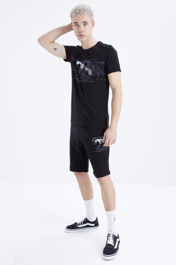 Tommy Life Siyah Baskı Detaylı O Yaka Standart Kalıp Bermuda Erkek Şort Takım - 85171. 7 Tommy Life Siyah Baskı Detaylı O Yaka Standart Kalıp Bermuda Erkek Şort Takım - 85171. 7