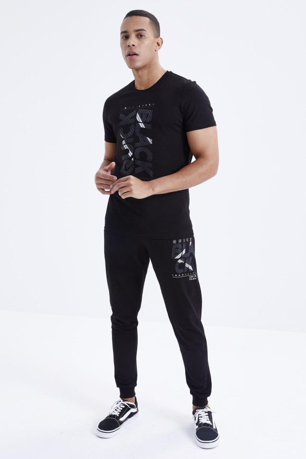 Tommy Life Siyah Baskı Detaylı O Yaka Standart Kalıp Manşetli Erkek Eşofman Takım - 85173. 1 Tommy Life Siyah Baskı Detaylı O Yaka Standart Kalıp Manşetli Erkek Eşofman Takım - 85173. 1