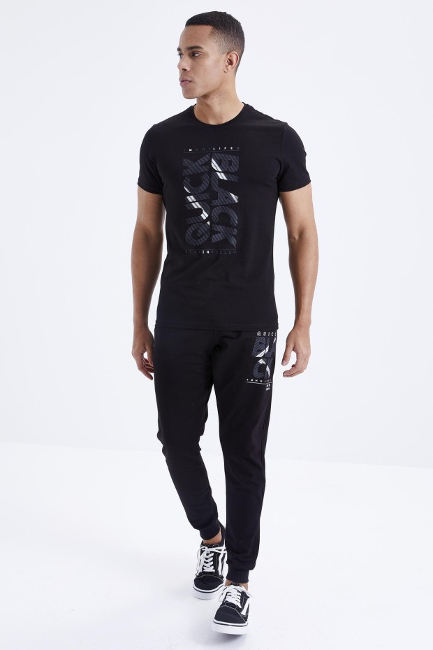 Tommy Life Siyah Baskı Detaylı O Yaka Standart Kalıp Manşetli Erkek Eşofman Takım - 85173. 3 Tommy Life Siyah Baskı Detaylı O Yaka Standart Kalıp Manşetli Erkek Eşofman Takım - 85173. 3
