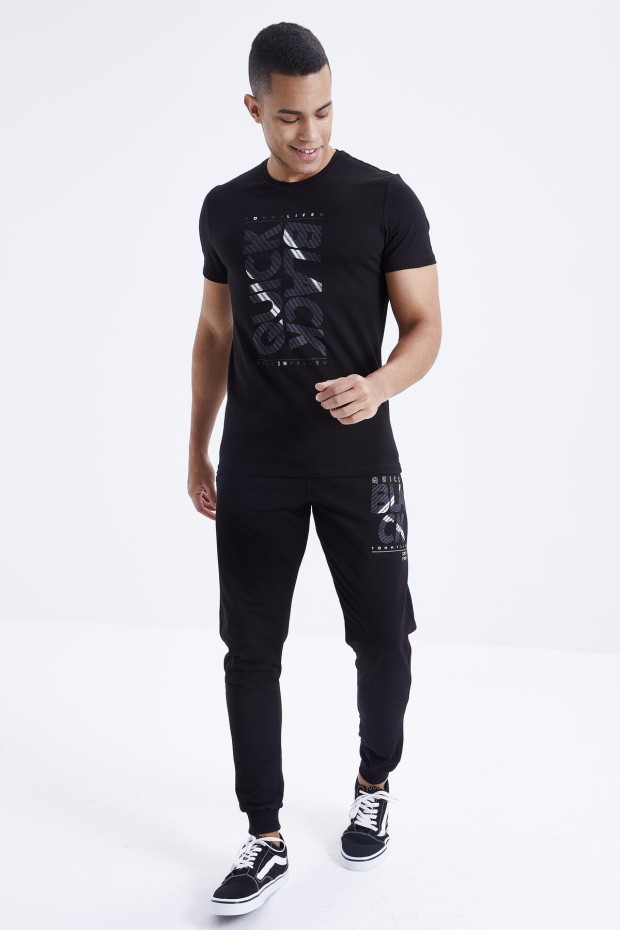 Tommy Life Siyah Baskı Detaylı O Yaka Standart Kalıp Manşetli Erkek Eşofman Takım - 85173. 5 Tommy Life Siyah Baskı Detaylı O Yaka Standart Kalıp Manşetli Erkek Eşofman Takım - 85173. 5