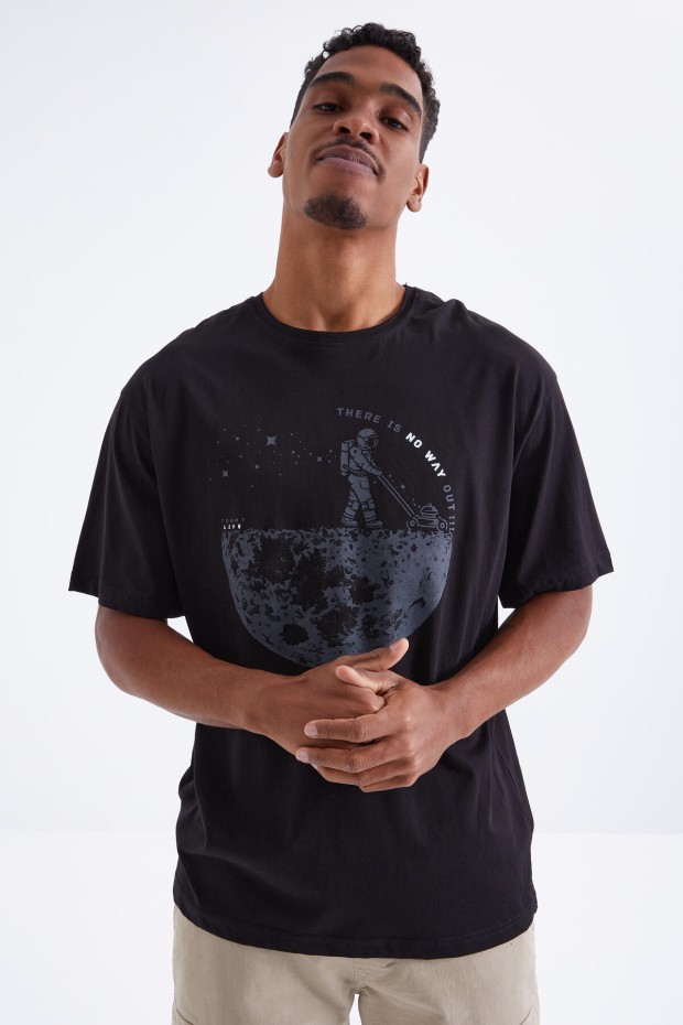 Tommy Life Siyah Baskılı O Yaka Erkek Oversize T-Shirt - 88098. 3 Tommy Life Siyah Baskılı O Yaka Erkek Oversize T-Shirt - 88098. 3
