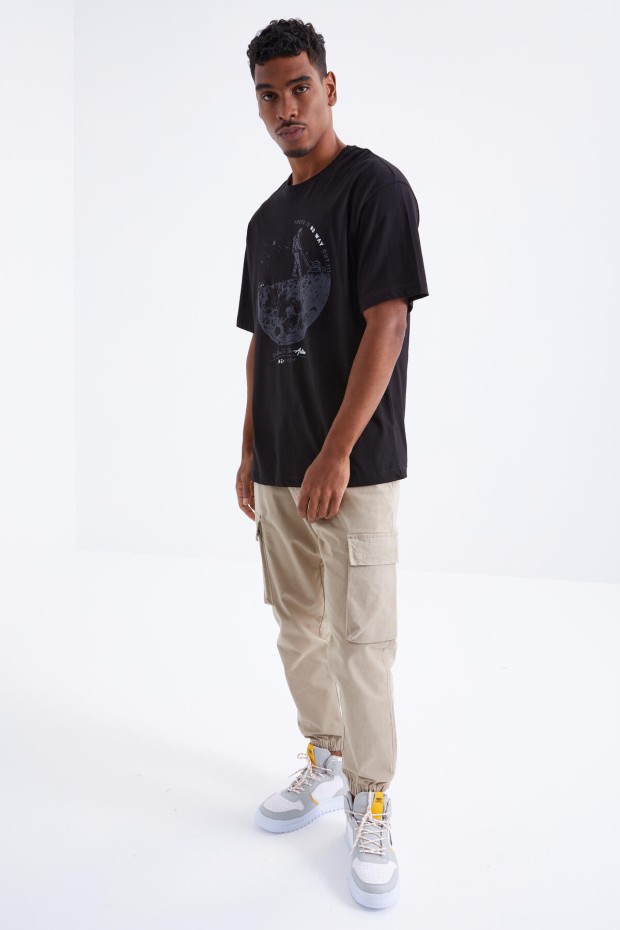 Tommy Life Siyah Baskılı O Yaka Erkek Oversize T-Shirt - 88098. 4 Tommy Life Siyah Baskılı O Yaka Erkek Oversize T-Shirt - 88098. 4