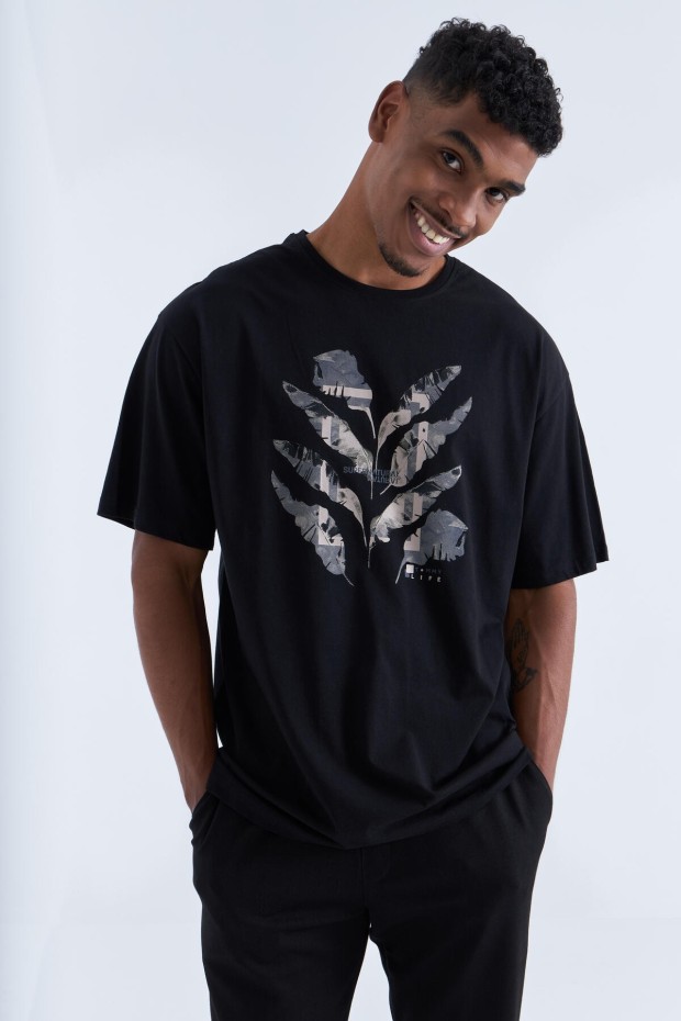 Tommy Life Siyah Büyük Baskılı O Yaka Erkek Oversize T-Shirt - 88092. 3 Tommy Life Siyah Büyük Baskılı O Yaka Erkek Oversize T-Shirt - 88092. 3