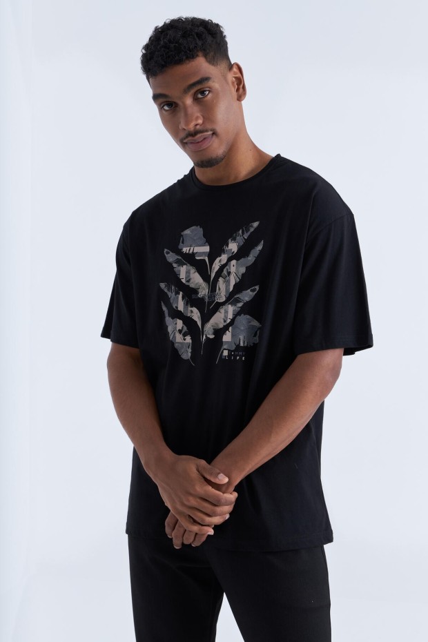 Tommy Life Siyah Büyük Baskılı O Yaka Erkek Oversize T-Shirt - 88092. 6 Tommy Life Siyah Büyük Baskılı O Yaka Erkek Oversize T-Shirt - 88092. 6