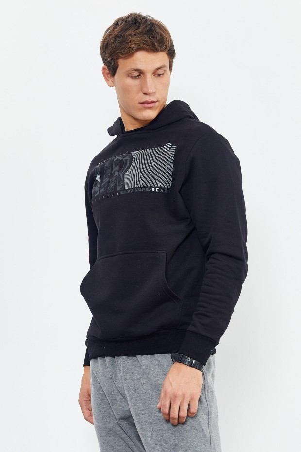 Tommy Life Siyah Air Yazı Baskılı Kapüşonlu Rahat Form Erkek Sweatshirt - 88009. 1 Tommy Life Siyah Air Yazı Baskılı Kapüşonlu Rahat Form Erkek Sweatshirt - 88009. 1
