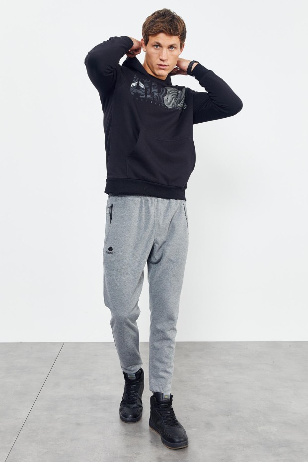 Tommy Life Siyah Air Yazı Baskılı Kapüşonlu Rahat Form Erkek Sweatshirt - 88009. 8 Tommy Life Siyah Air Yazı Baskılı Kapüşonlu Rahat Form Erkek Sweatshirt - 88009. 8