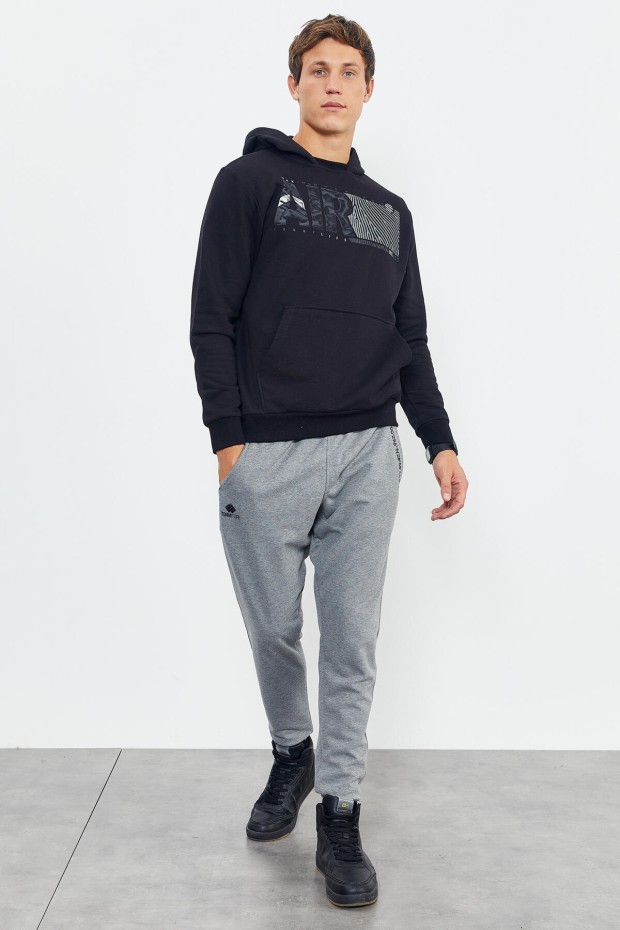 Tommy Life Siyah Air Yazı Baskılı Kapüşonlu Rahat Form Erkek Sweatshirt - 88009. 7 Tommy Life Siyah Air Yazı Baskılı Kapüşonlu Rahat Form Erkek Sweatshirt - 88009. 7