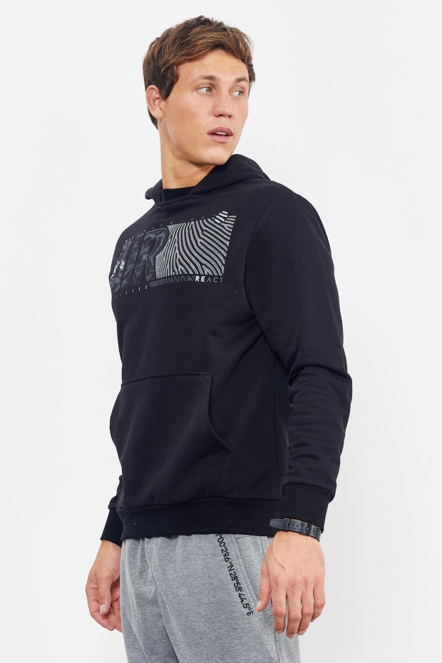 Tommy Life Siyah Air Yazı Baskılı Kapüşonlu Rahat Form Erkek Sweatshirt - 88009. 6 Tommy Life Siyah Air Yazı Baskılı Kapüşonlu Rahat Form Erkek Sweatshirt - 88009. 6