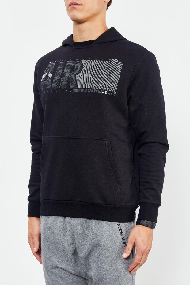 Tommy Life Siyah Air Yazı Baskılı Kapüşonlu Rahat Form Erkek Sweatshirt - 88009. 4 Tommy Life Siyah Air Yazı Baskılı Kapüşonlu Rahat Form Erkek Sweatshirt - 88009. 4
