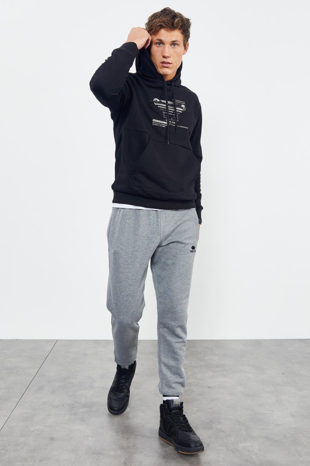 Tommy Life Siyah Baskılı Kapüşonlu Kanguru Cep Rahat Form Erkek Sweatshirt - 88019. 8