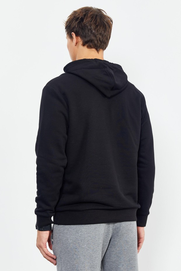 Tommy Life Siyah Baskılı Kapüşonlu Kanguru Cep Rahat Form Erkek Sweatshirt - 88019. 5 Tommy Life Siyah Baskılı Kapüşonlu Kanguru Cep Rahat Form Erkek Sweatshirt - 88019. 5