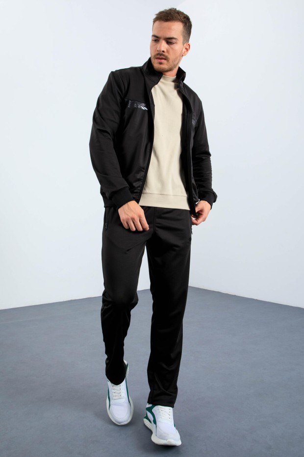 Tommy Life Siyah Dik Yaka Fermuarlı Standart Kalıp Erkek Eşofman Takımı - 85163. 8 Tommy Life Siyah Dik Yaka Fermuarlı Standart Kalıp Erkek Eşofman Takımı - 85163. 8