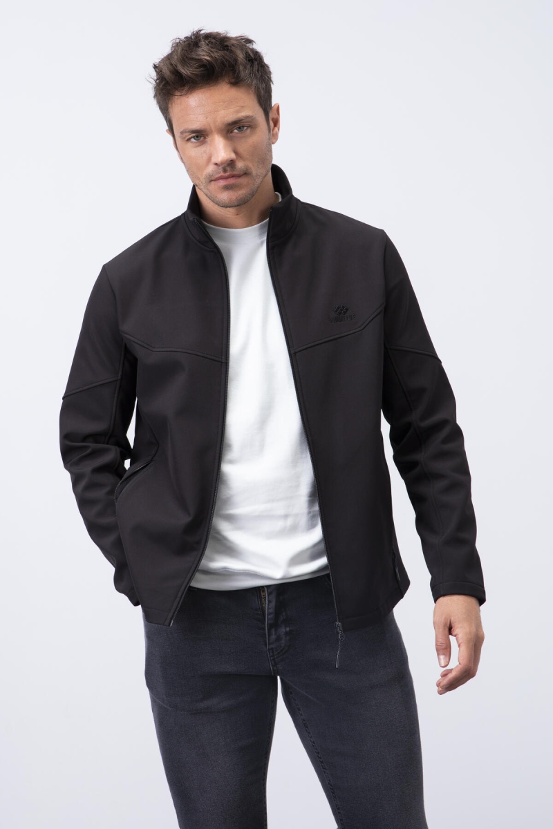 Tommy Life Siyah Fermuarlı Dik Yaka Su ve Rüzgar Geçirmez Softshell Erkek Mont - 88050. 3 Tommy Life Siyah Fermuarlı Dik Yaka Su ve Rüzgar Geçirmez Softshell Erkek Mont - 88050. 3