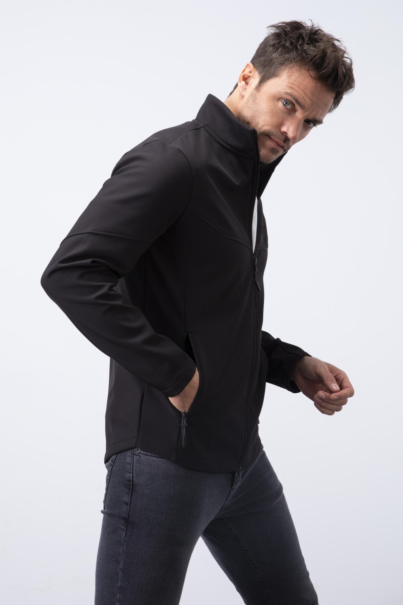 Tommy Life Siyah Fermuarlı Dik Yaka Su ve Rüzgar Geçirmez Softshell Erkek Mont - 88050. 6 Tommy Life Siyah Fermuarlı Dik Yaka Su ve Rüzgar Geçirmez Softshell Erkek Mont - 88050. 6