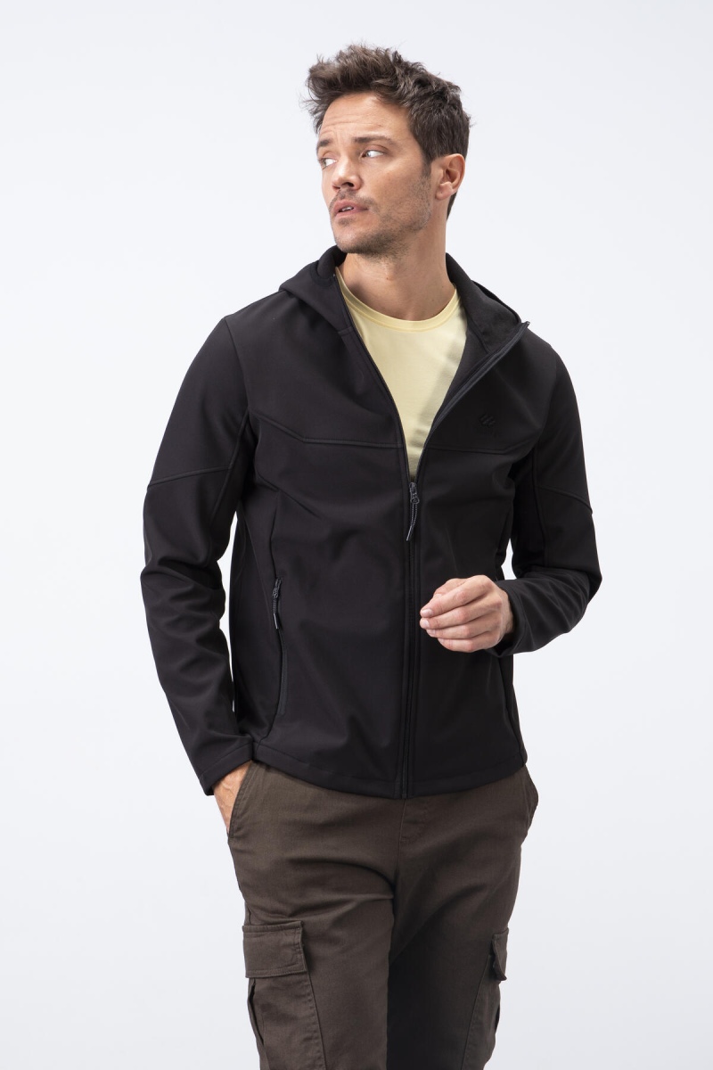 Tommy Life Siyah Fermuarlı Kapüşonlu Su ve Rüzgar Geçirmez Softshell Erkek Mont - 88051. 3 Tommy Life Siyah Fermuarlı Kapüşonlu Su ve Rüzgar Geçirmez Softshell Erkek Mont - 88051. 3