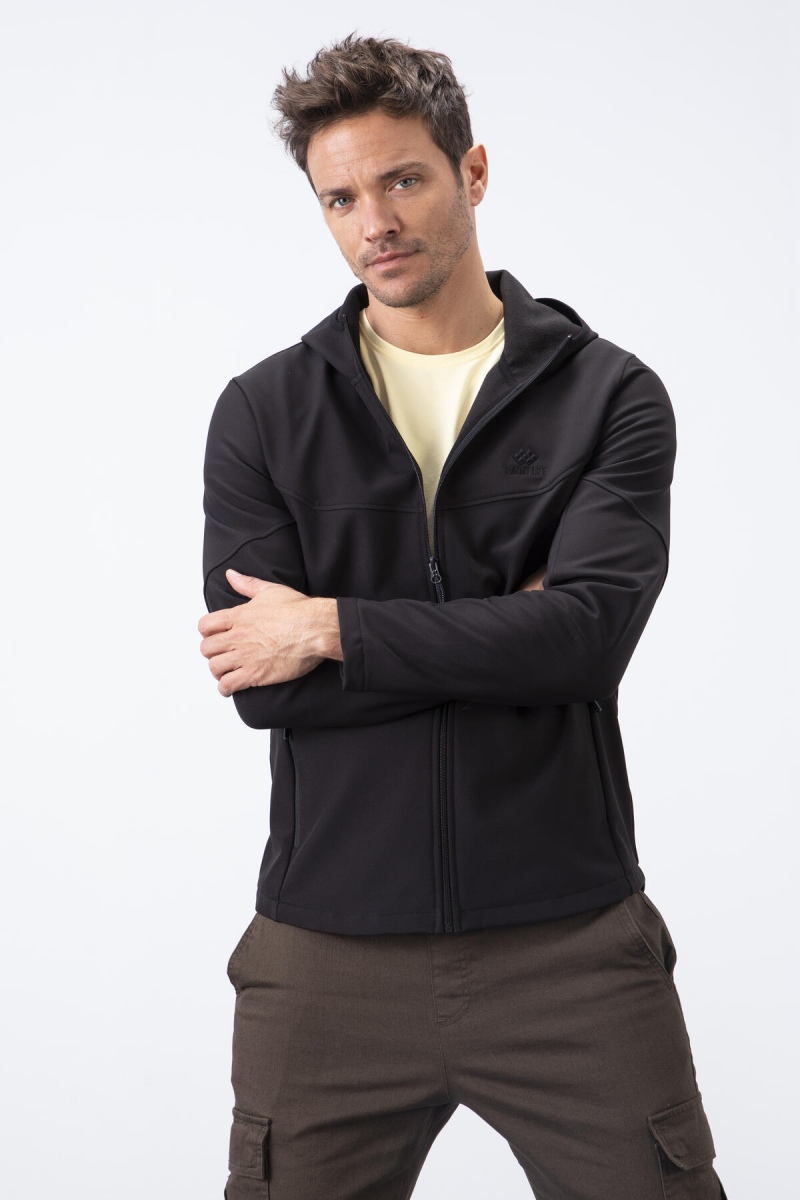 Tommy Life Siyah Fermuarlı Kapüşonlu Su ve Rüzgar Geçirmez Softshell Erkek Mont - 88051. 7 Tommy Life Siyah Fermuarlı Kapüşonlu Su ve Rüzgar Geçirmez Softshell Erkek Mont - 88051. 7