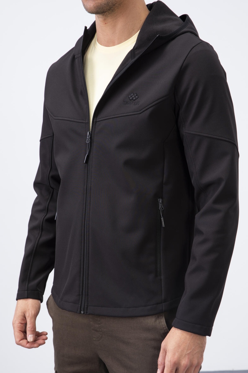 Tommy Life Siyah Fermuarlı Kapüşonlu Su ve Rüzgar Geçirmez Softshell Erkek Mont - 88051. 4 Tommy Life Siyah Fermuarlı Kapüşonlu Su ve Rüzgar Geçirmez Softshell Erkek Mont - 88051. 4
